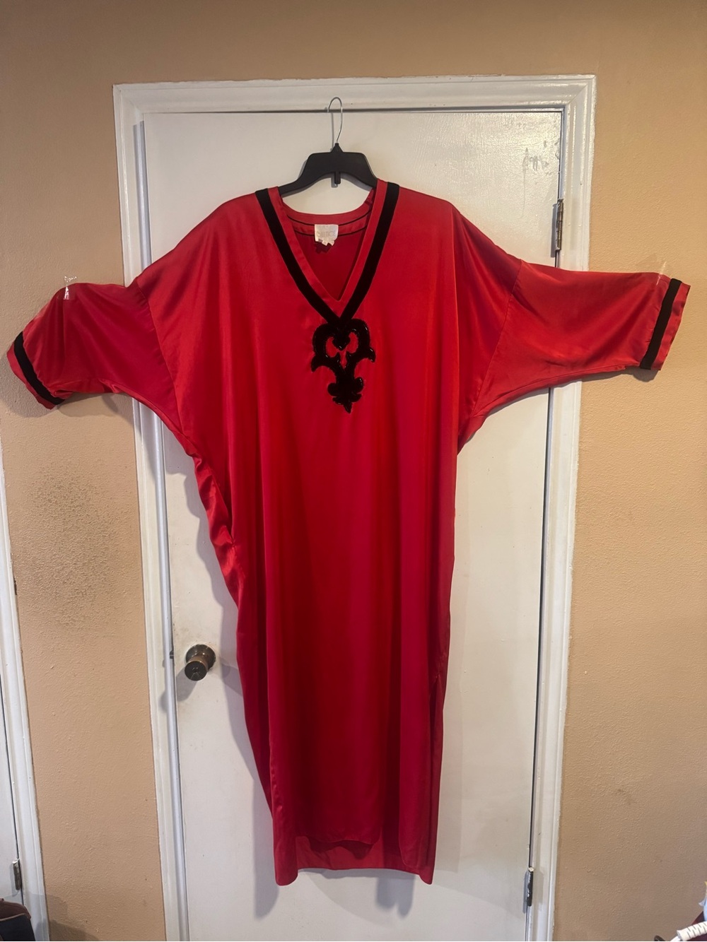 Vintage Bill Tice Red Black Hostess Caftan Lounge Gown